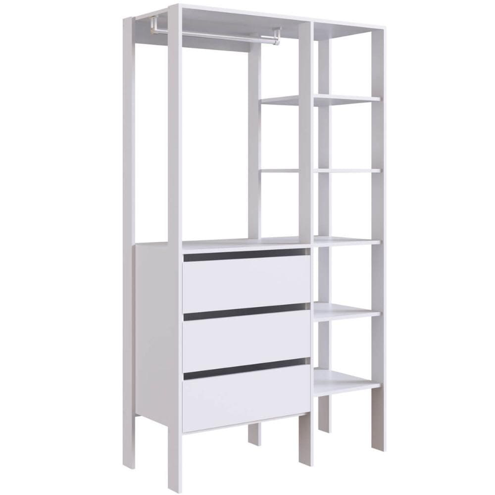 Guarda Roupa Closet Modulado Branco 3 Gavetas 100x45x181cm Com Prateleiras e Cabideiro Placa e Ponto