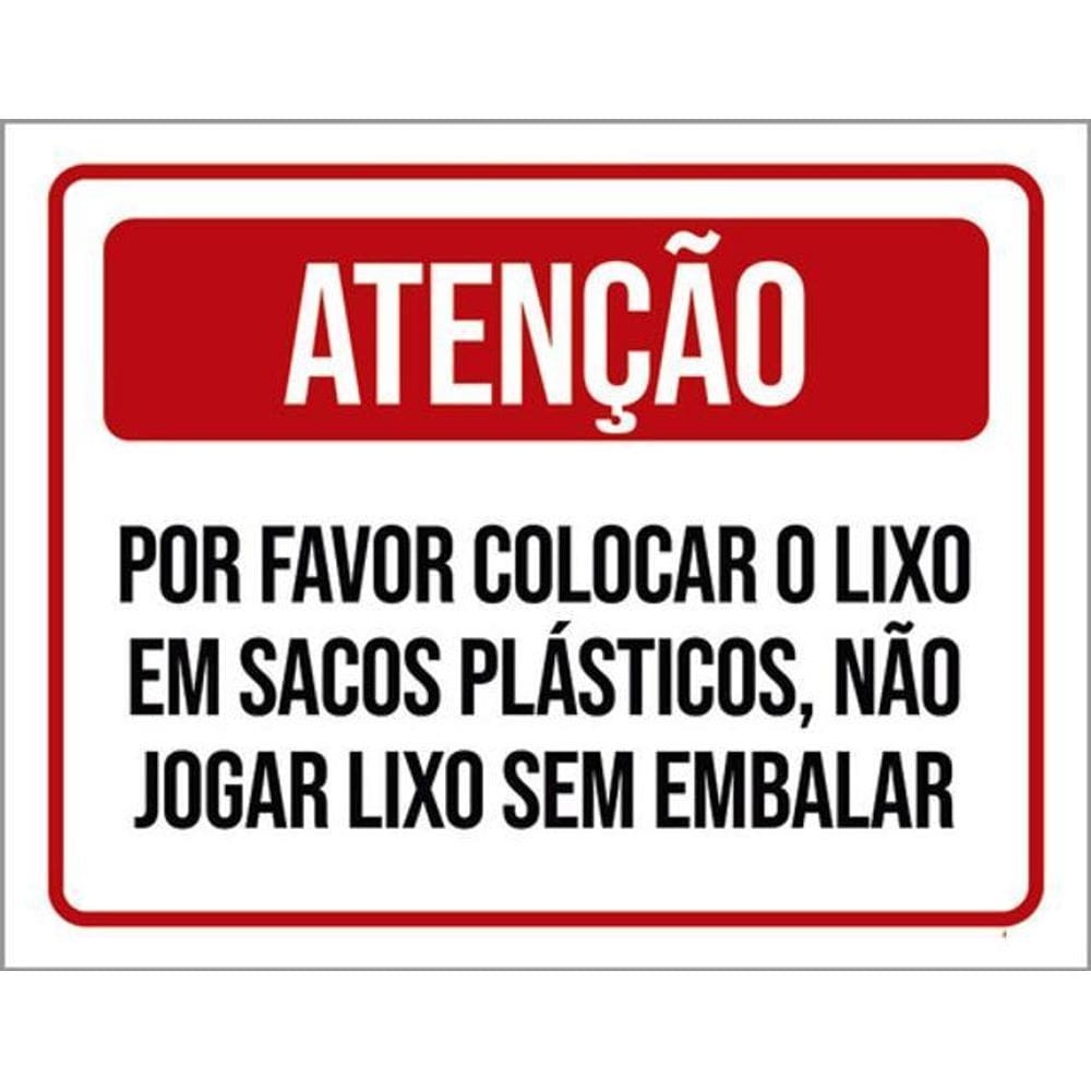 Kit 10 Placa Favor Colocar Lixo Sacos Plásticos 36X46