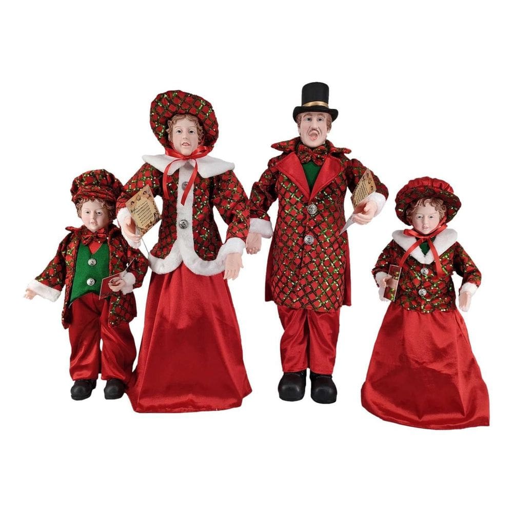 Familia Natalina Pai, Mãe E Filhos Vermelho/Verde Natal 65Cm