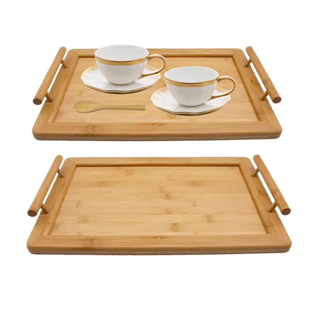 Kit 2 Bandejas De Bambu Para Servir Café Da Manhã Decorativa