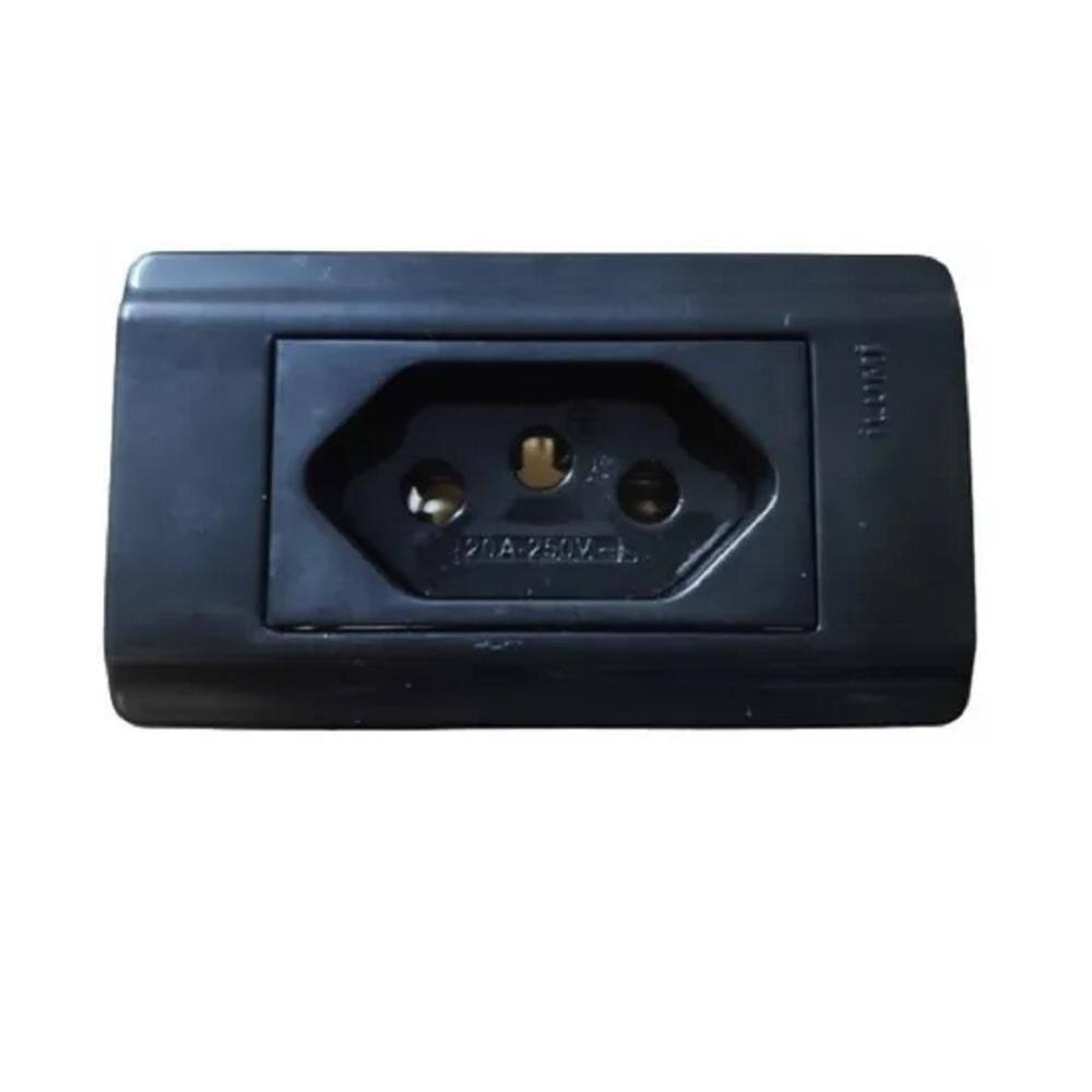 Módulo Tomada 3 Pinos 20A Preto 250V Embutido