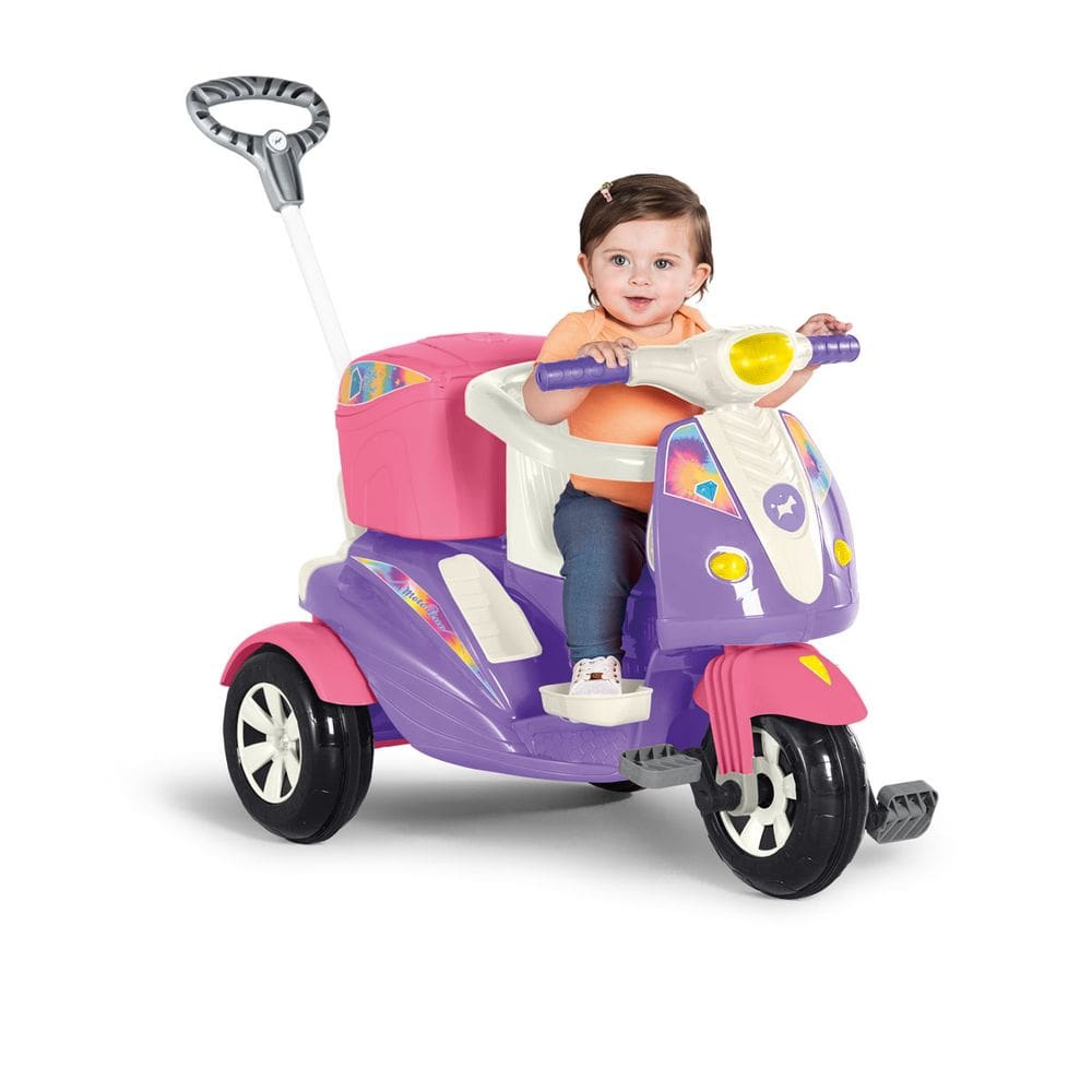 Triciclo Duo Rosa 2 em 1 Infantil CALESITA com Baú e empurrador Bebê 12 meses +