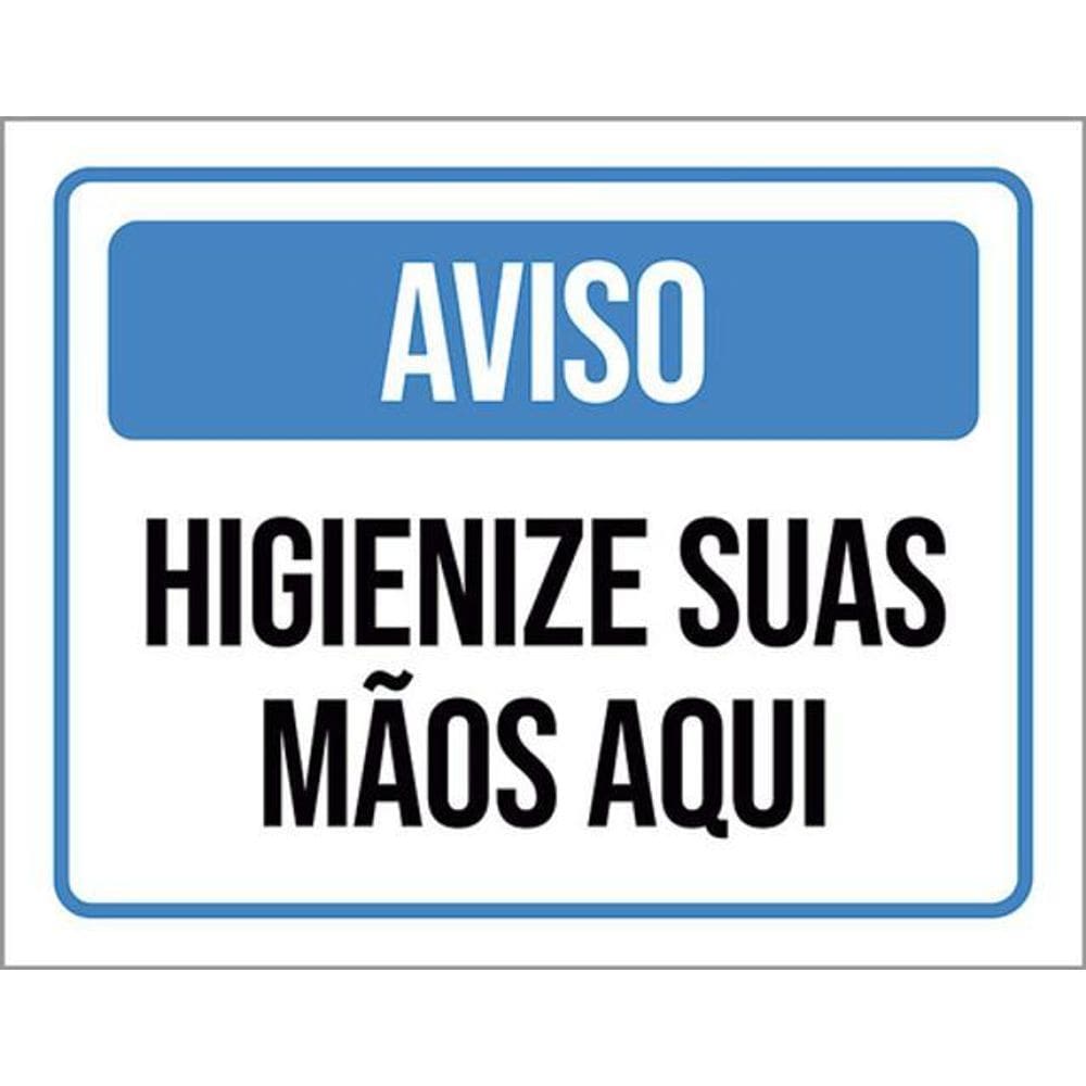 Kit 5 Placas Aviso Higienize Suas Mãos Aqui Azul 36X46