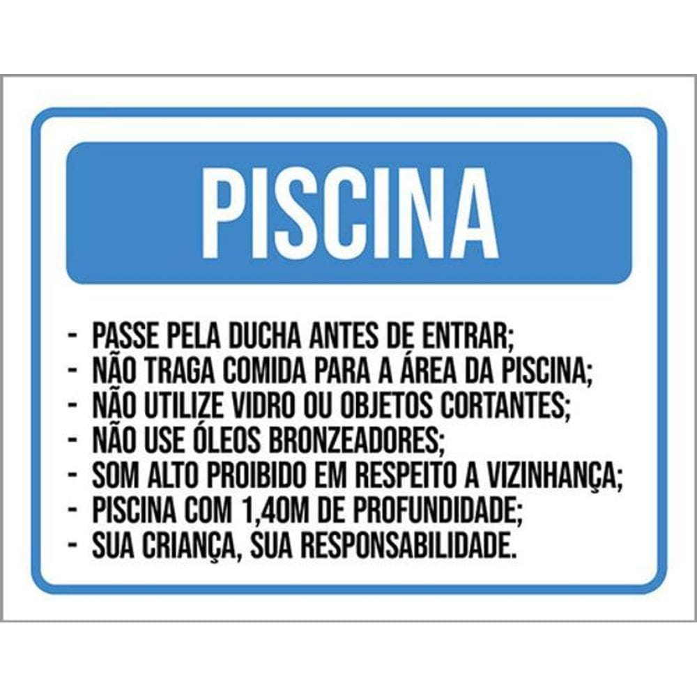 Kit 3 Placas Piscina Ducha Comida Vidro Óleos Som Alto 36X46