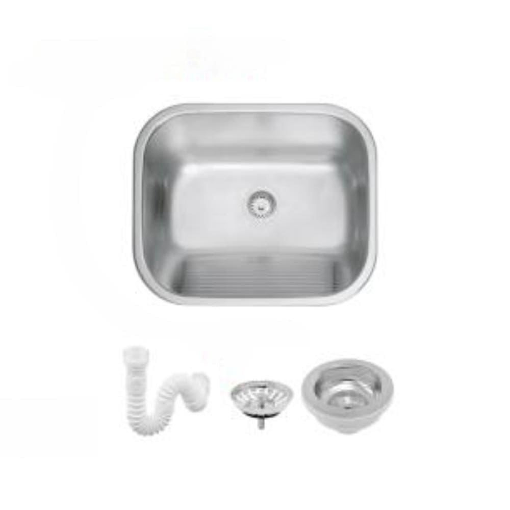 Tanque Em Inox De Encaixe Hera 40x40 Com Válvula 3.1/2 Acetinado Tramontina com Sifão Sanfonado Universal Simples 1.1/2"