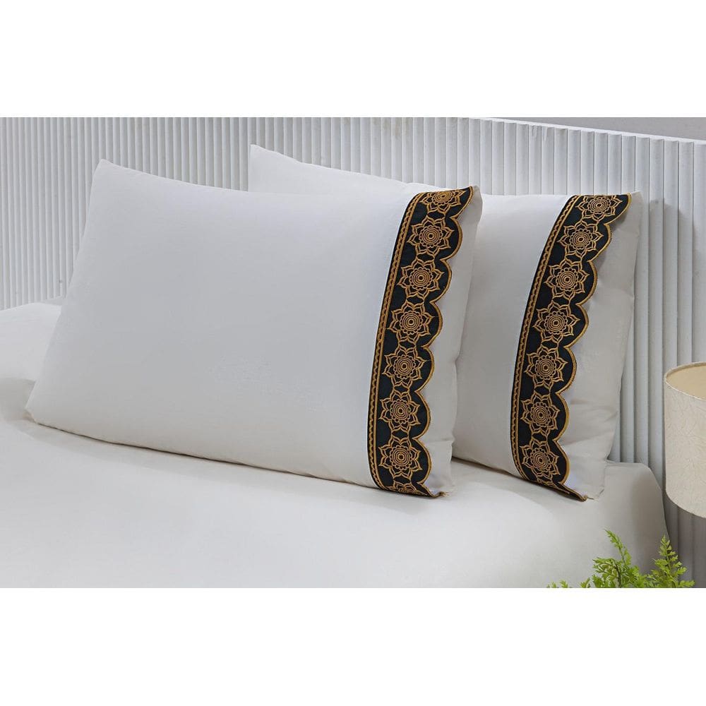 2 Fronhas 50Cmx70Cm 100% Algodão 200 Fios Barrado Bordado