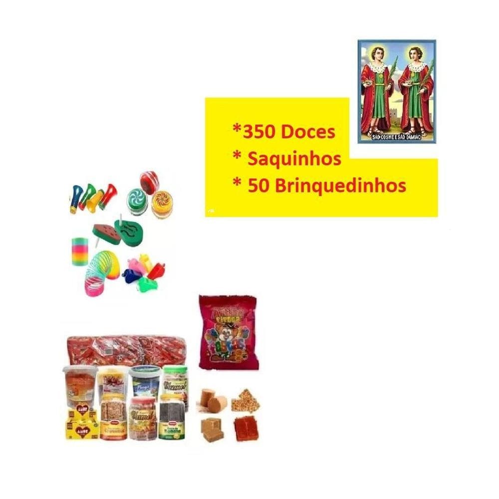 Kit 350 Doces + Saquinhos+ 50 Brinquedinhos Cosme E Damião
