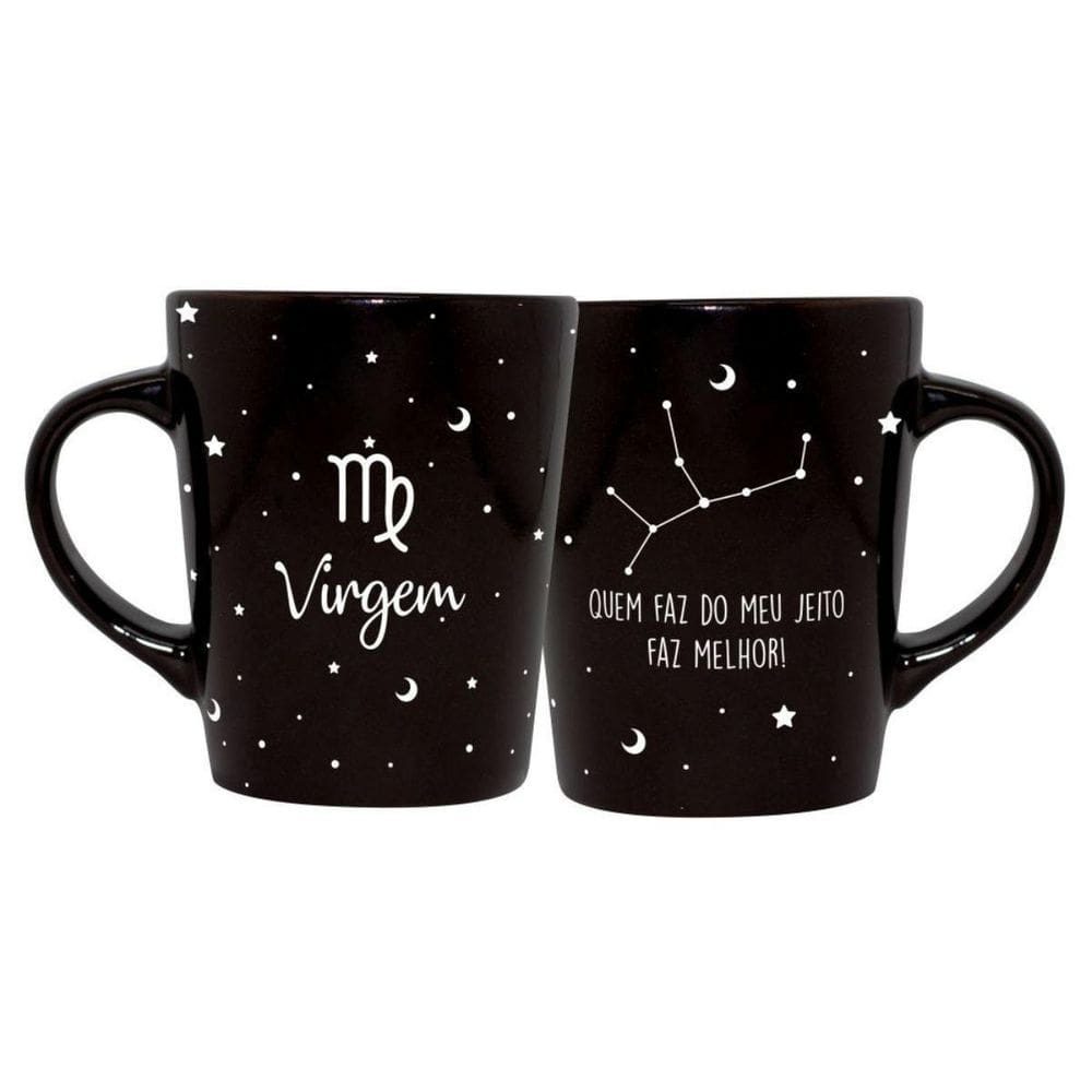 Caneca Cerâmica Signos Zodíaco Preta Presente 270Ml Virgem