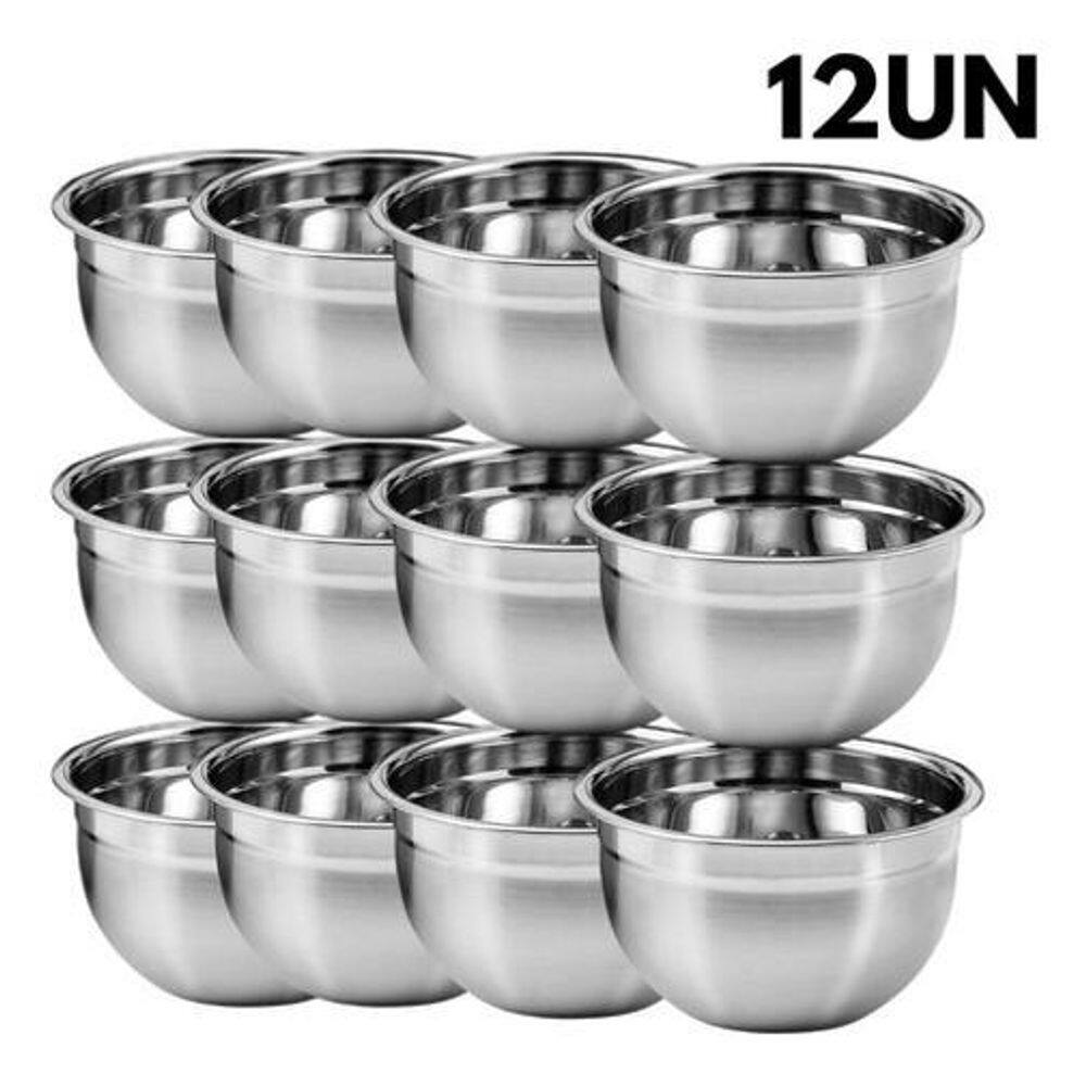 Kit 12Un Tigela Bowl Saladeira Redonda Culinária Aço Inox 4L