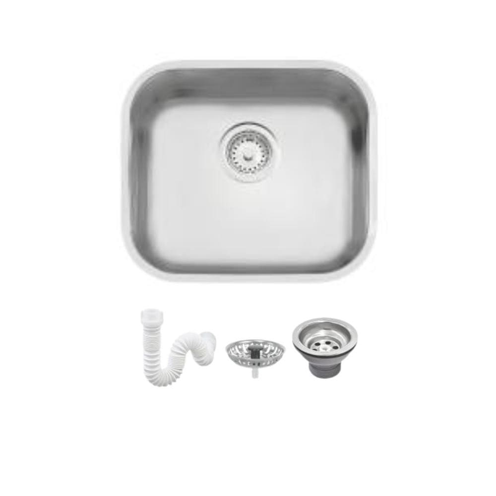 Cuba De Inox Lavínia 40x34cm 3.1/2` Com Válvula 94020/107 Acetinada Tramontina com Sifão Sanfonado Universal Simples 1.1/2”