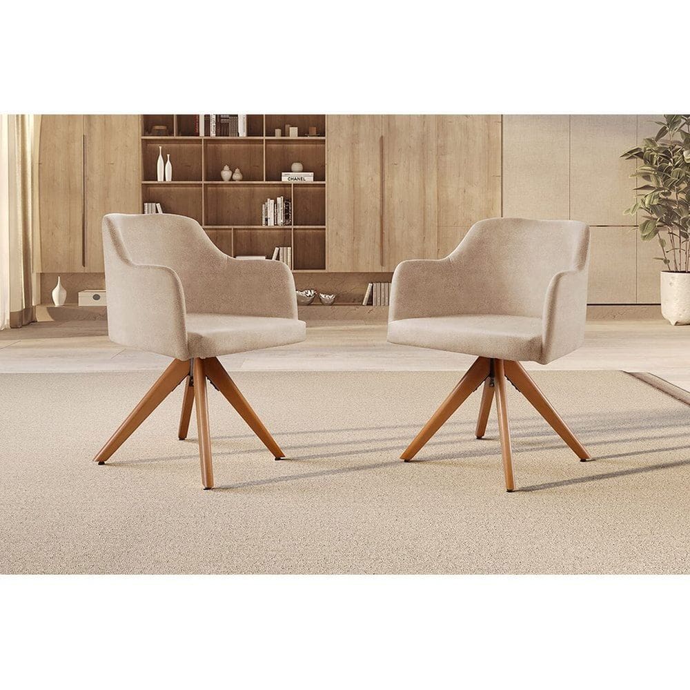 Kit com 2 Poltronas Giratória Eros para Sala de Estar Bege