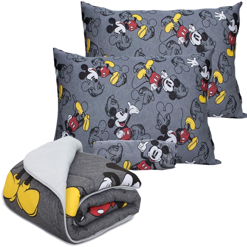 Kit Jogo De Cama Infantil Malha + Edredom Mickey Mouse Cool Casal Disney 3 Peças Portallar