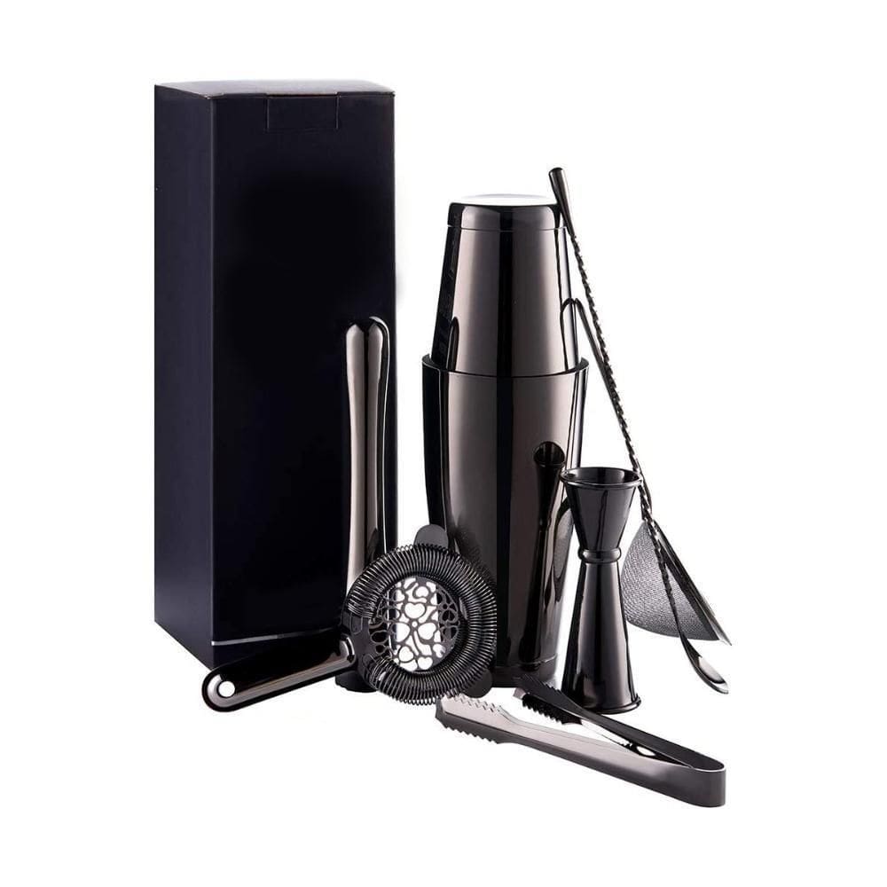 Kit Barman Inox Preto | Shake, Medidor, Colher, Coador