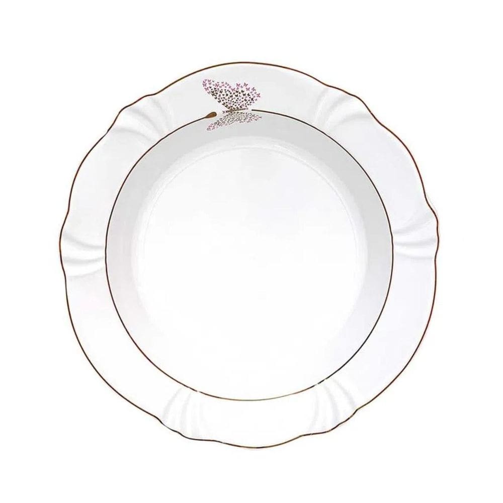 Prato Fundo Porcelana Borda Dourada 24Cm Borboleta Soleil