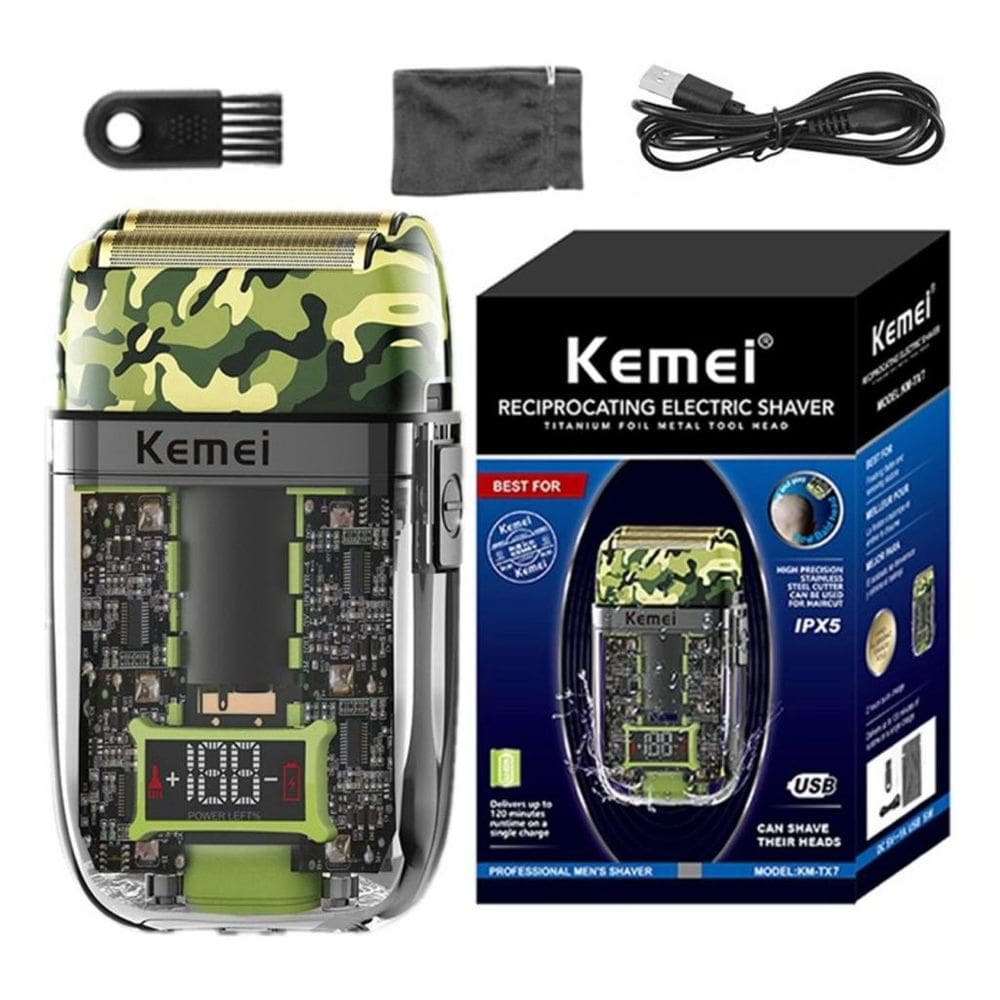 Maquina de Barbear Shaver Kemei Km-tx7 Bivolt Camuflada Ori ginal