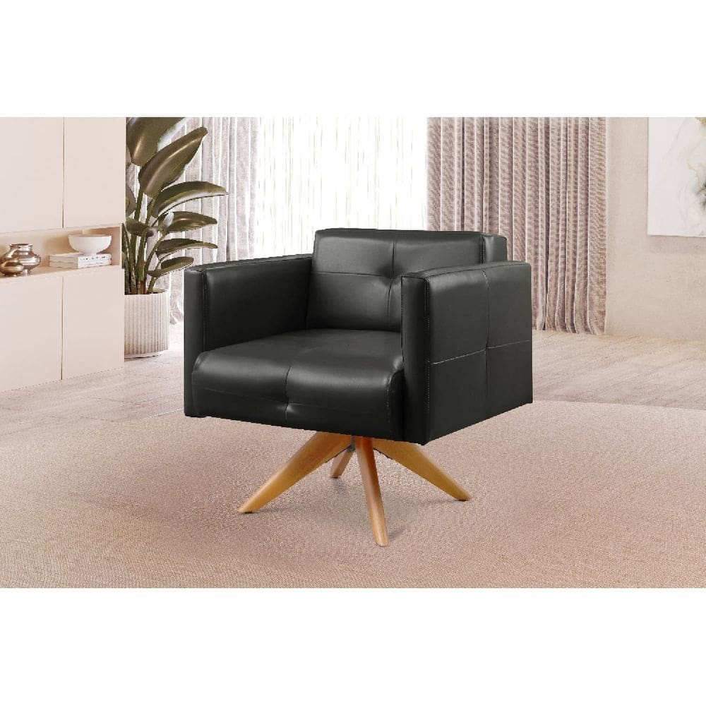 Poltrona Giratória Angra Base de Madeira Preto