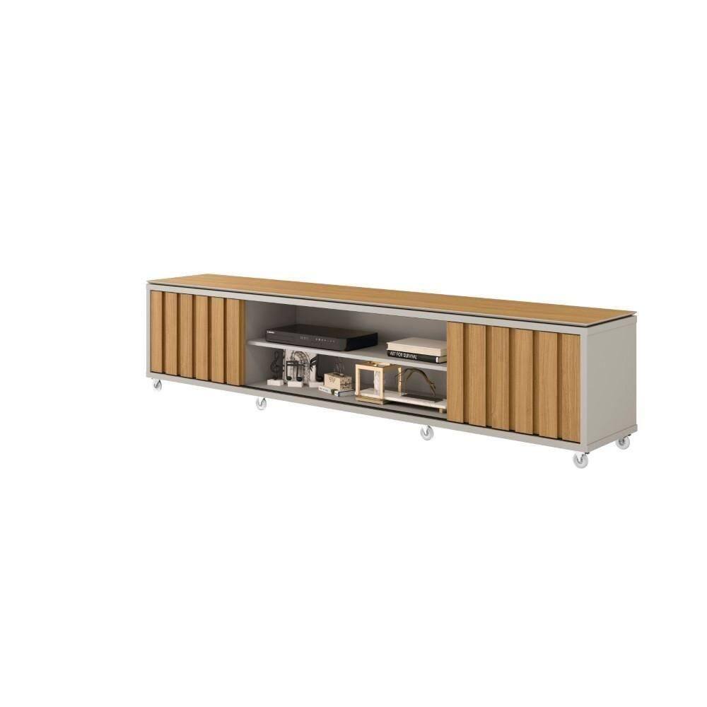 Rack Para Tv Até 70\" 2 Portas Ripadas Roma 220cm Cor:fendi E Freijó Fendi E Freijó