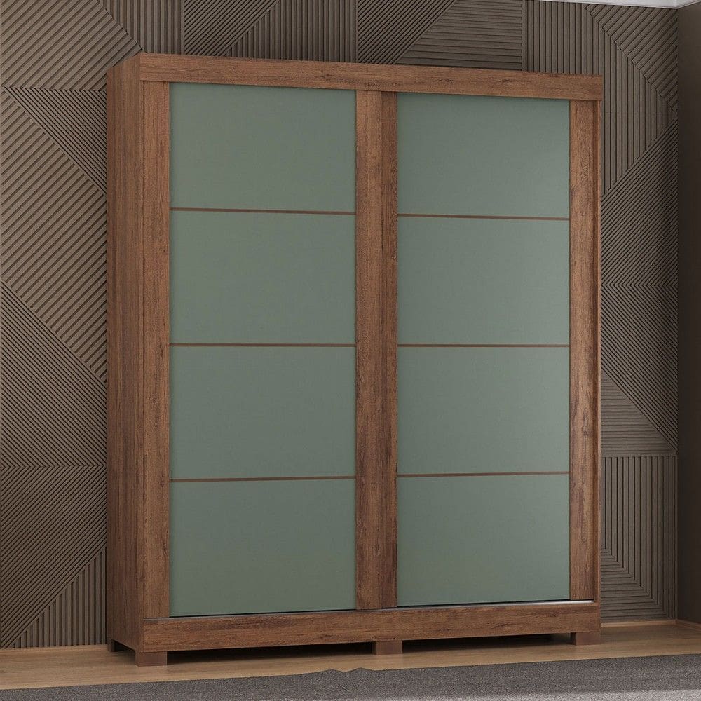 Guarda-Roupa Solteiro Montana 2 Portas 2 Gavetas Freijo Rustico/Preto/Green Fosco - Atualle Móveis