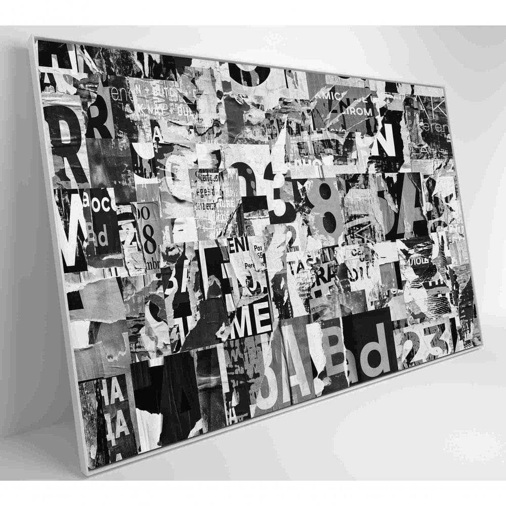Quadro Colagem De Letras Em Preto E Branco Medidas 90x60 Cm Impressão Tecido Canvas