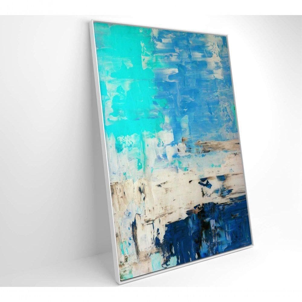 Quadro Abstrato Pintura Em Tela Azul Medidas 80x120 Cm Impressão Vidro Acrílico