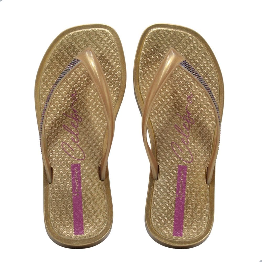 Chinelo Ipanema Celebra Bege/Ouro/Violeta