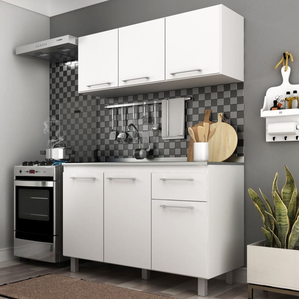 Cozinha Compacta Lara 6 Portas 1 Gaveta Branco  - Jcarvalho