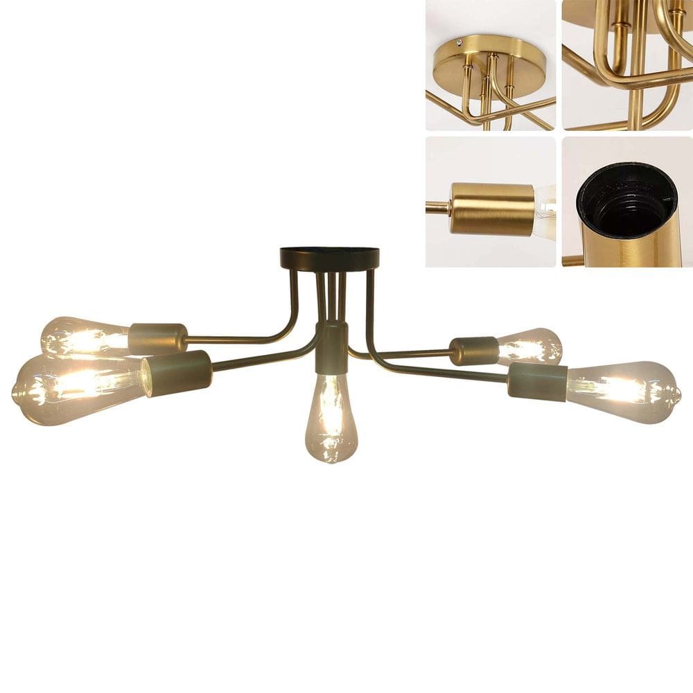 Lustre Sputnik com 5 Lampadas Candelabro E27 Luminaria Recepção Residencial Iluminaçao Ambiente Comercial Sala Decoraçao