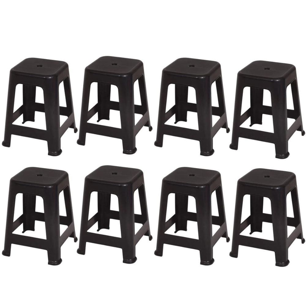 Kit 8 Banquetas Banco Plástica Banquinho Mor 120Kg - Preto