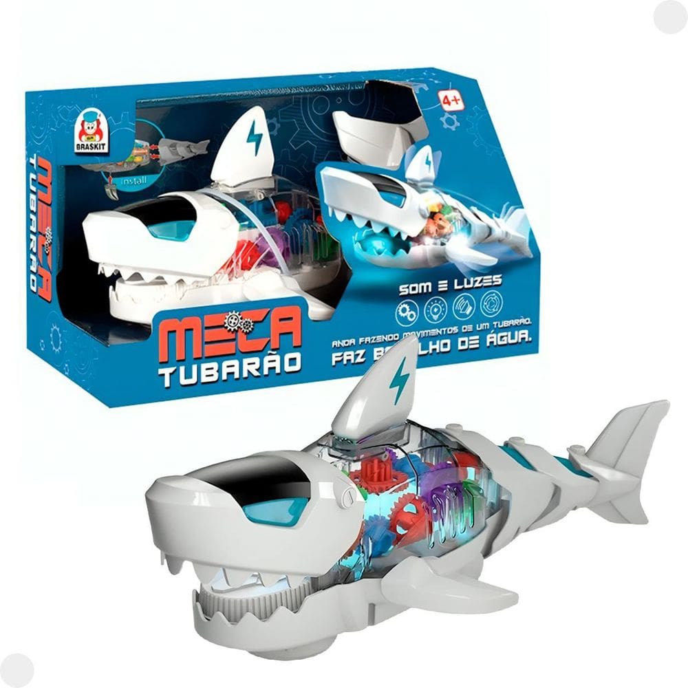 Brinquedo Meca Tubarão Branco Robô Com Luz 7204 - Braskit