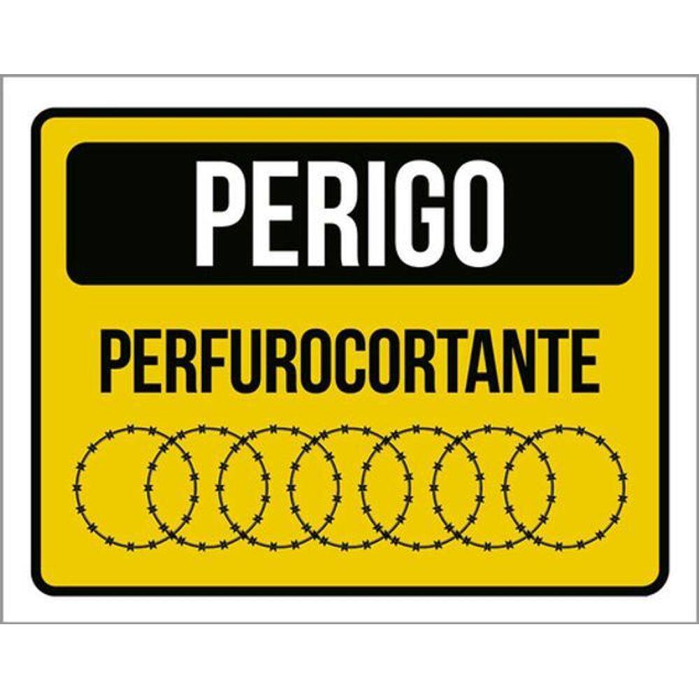 Kit 10 Placas Perigo Perfurocortante Amarela 36X46