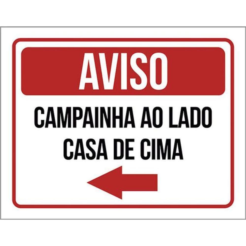 Kit 5 Placa Campainha Lado Casa Cima Seta Esquerda36X46
