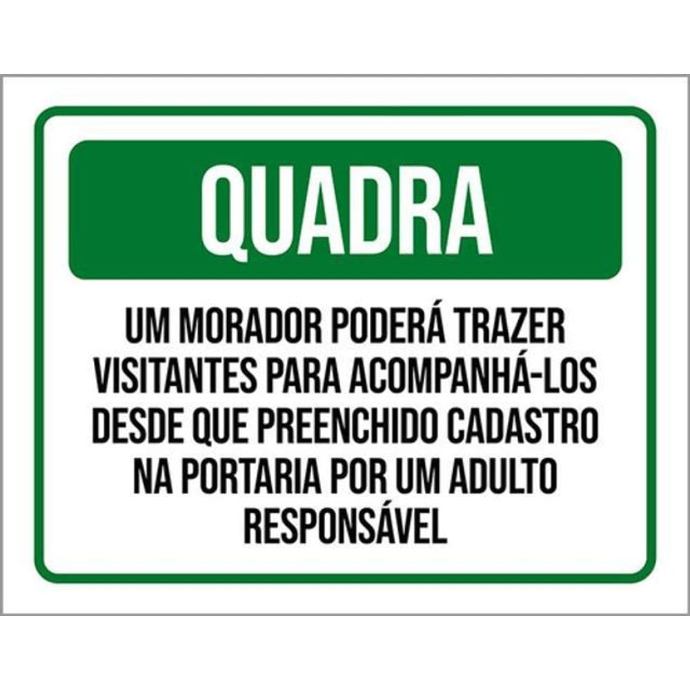 Kit 10 Placa Quadra Morador Poderá Visitantes Cadastro 36X46