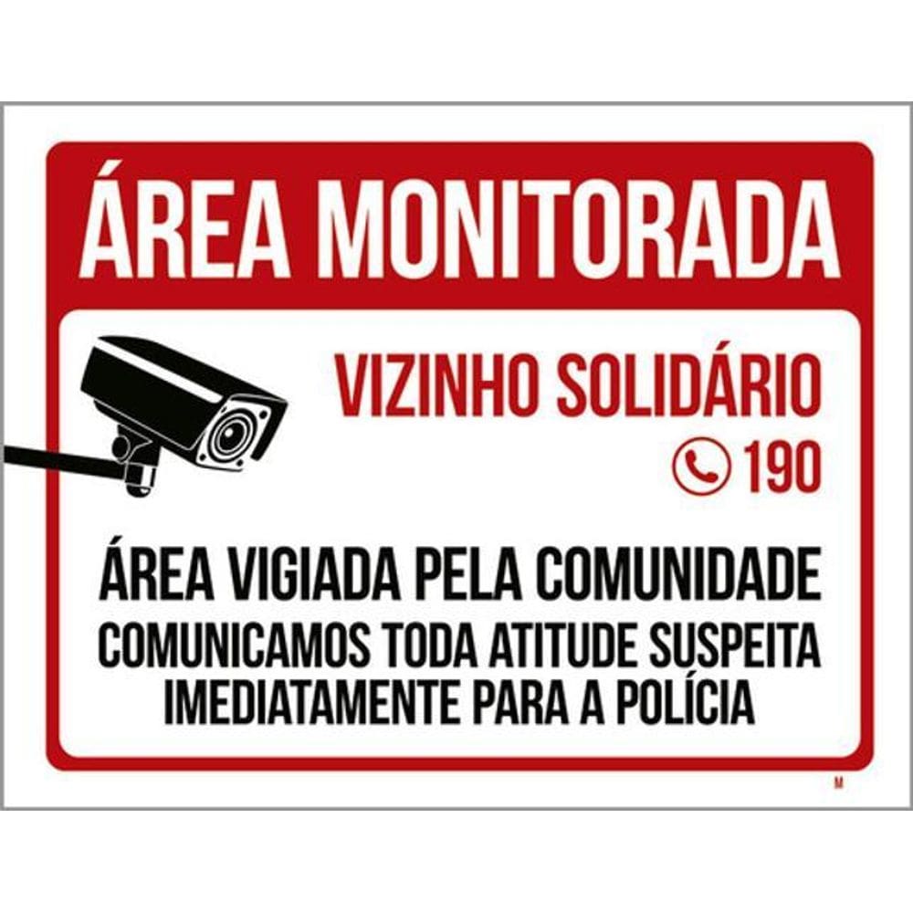 Kit 10 Placas Área Monitorada Vizinho Solidária 36X46