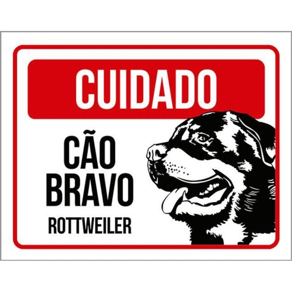 Kit 10 Placas Cuidado Cão Bravo Rottweiler 36X46