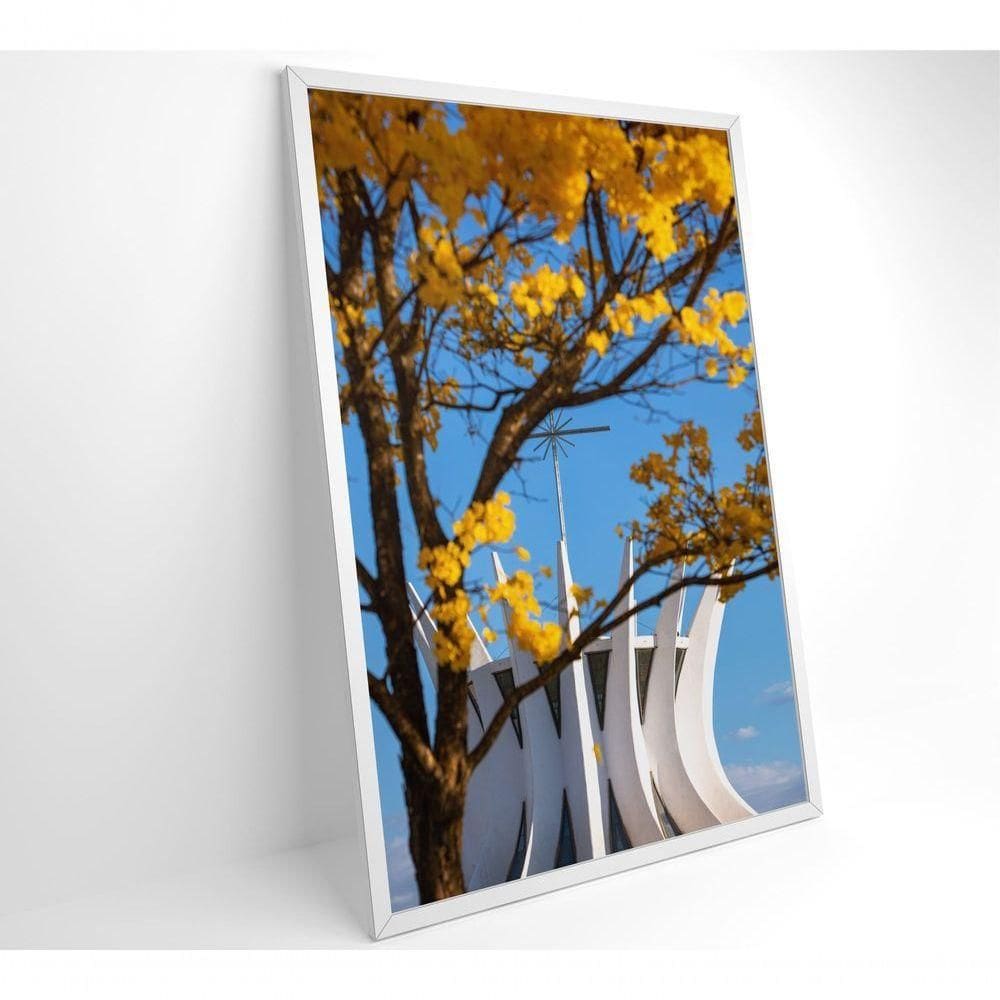 Quadro Ipê Amarelo Catedral Ao Fundo Medidas 60x90 Cm Tipo De Impressão Adesivo Fotográfico