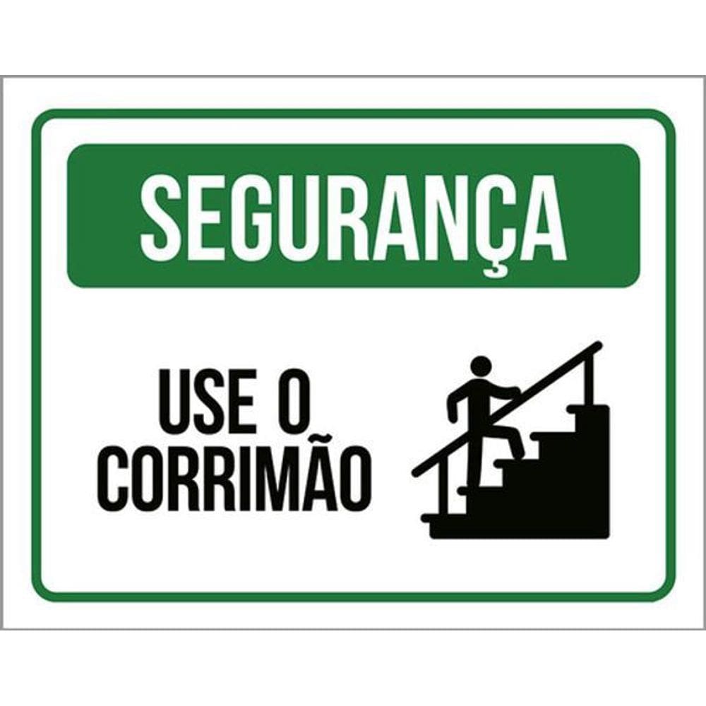 Kit 10 Placas Segurança Use Corrimão Verde 36X46