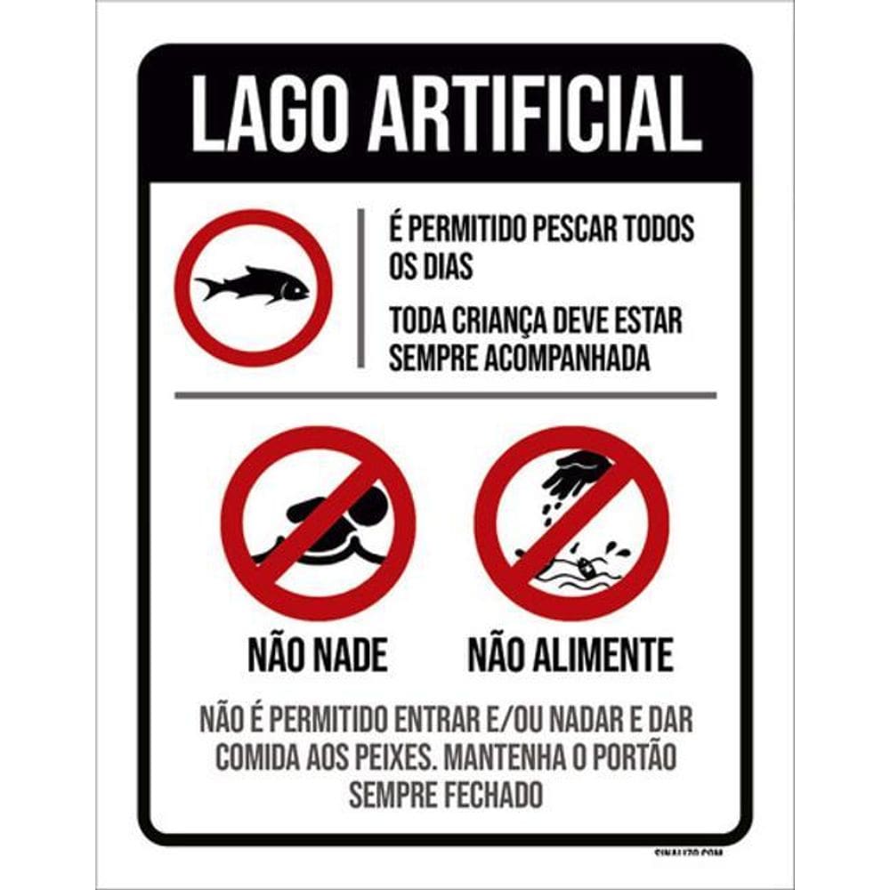 Kit 5 Placas Lago Atificial Regras De Uso 36X46