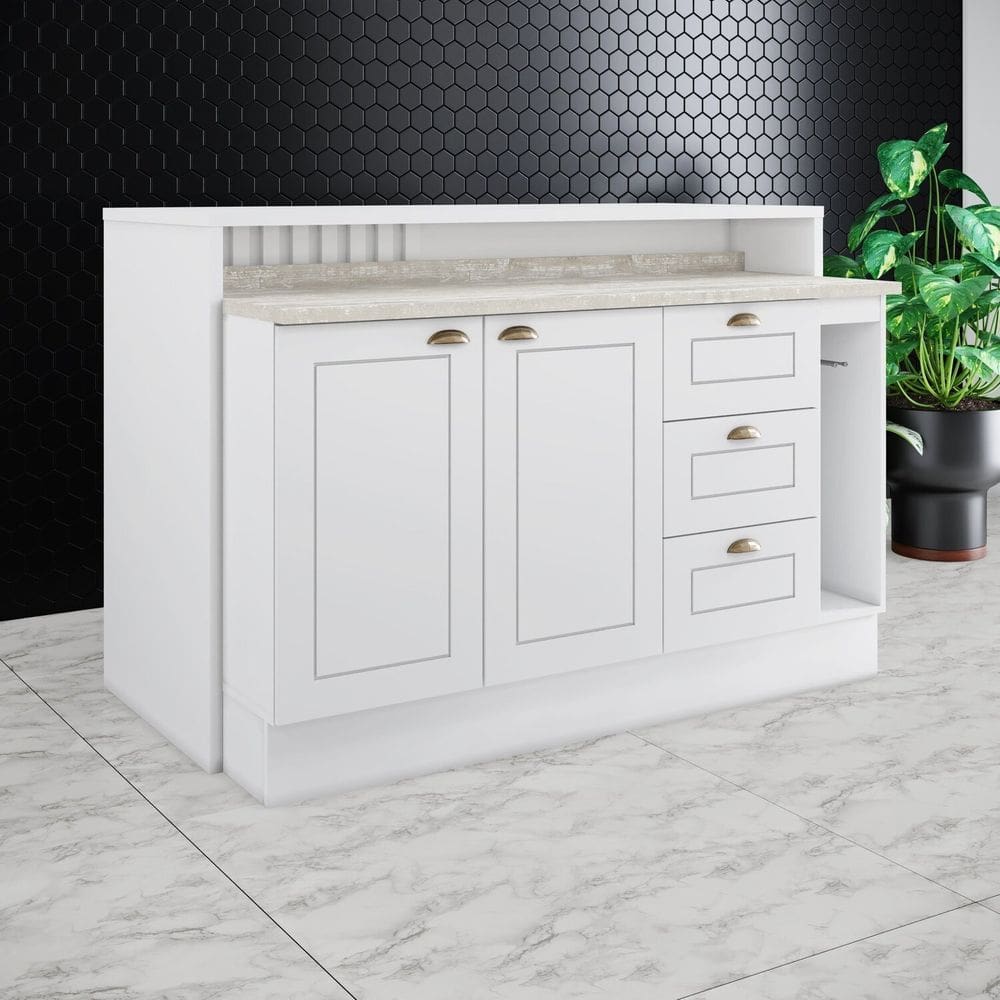 Kit Ilha Gourmet 2 Portas 3 Gavetas com Tampo Branco