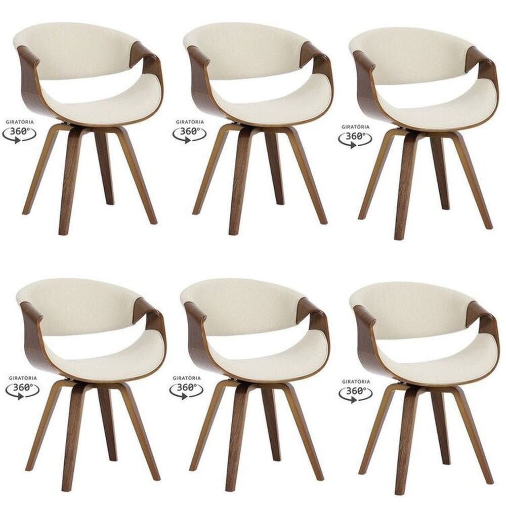 Kit com 6 Cadeiras Nicole Giratória para Sala de Jantar Creme