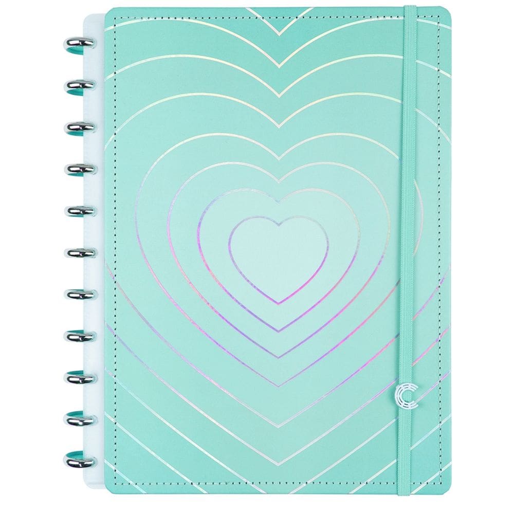 Caderno Inteligente Turqouise Love Coração Tamanho Grande A4 Discos Capa Dura luxo Folha Destacável Escolar Universitári