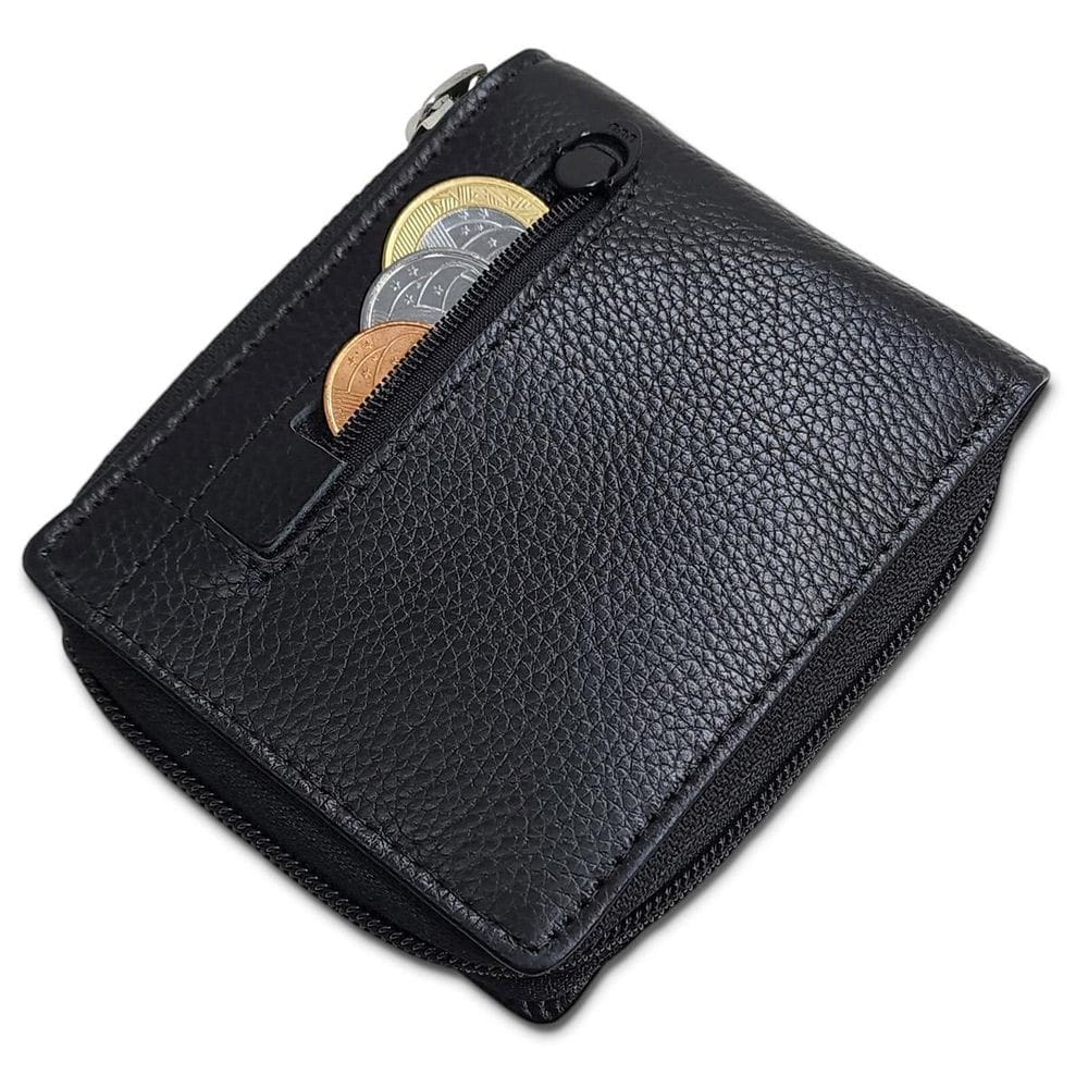 Carteira Com Zíper Masculina Couro Antifurto Proteção Rfid