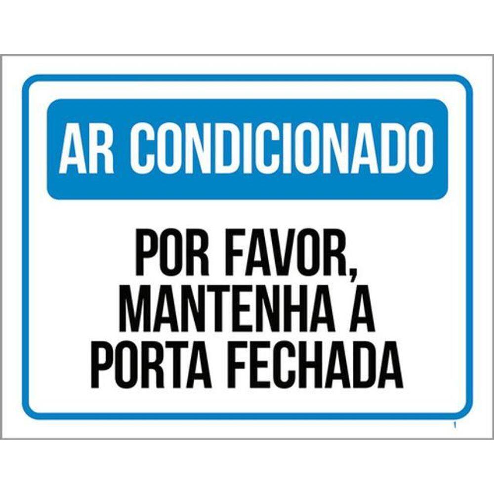 Kit 3 Placa Ar Condicionado Mantenha Fechada Azul 36X46