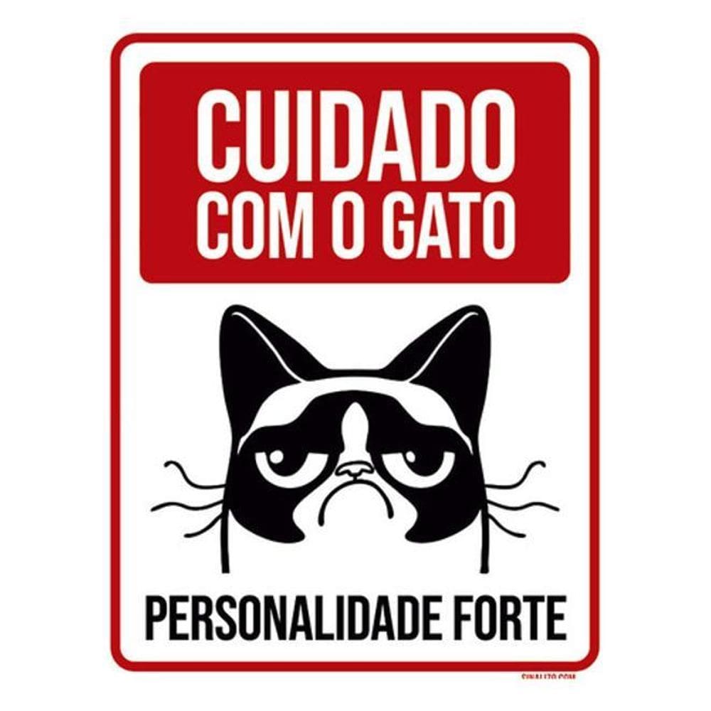 Kit 3 Placas Cuidado Com Gato Personalidade Forte 36X46