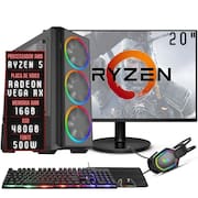 PC Gamer Completo 3green Force AMD Ryzen 5 16GB DDR4 Placa de vídeo Radeon RX SSD 480GB Monitor 20" 75Hz Fonte 500W 3GFO-032