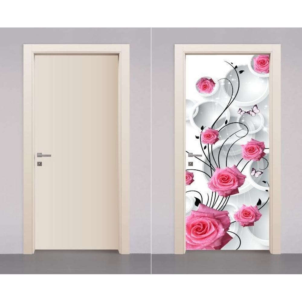 Adesivo Envelopamento Decorativo De Porta Rosas Flores