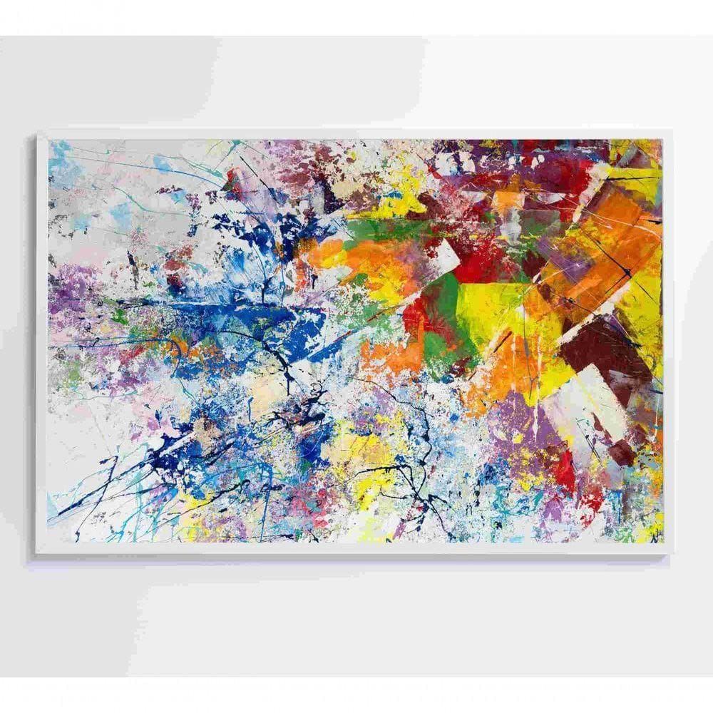 Quadro Abstração Multicolorida Tinta Acrílica Medidas 120x80 Cm Impressão Vidro Acrílico
