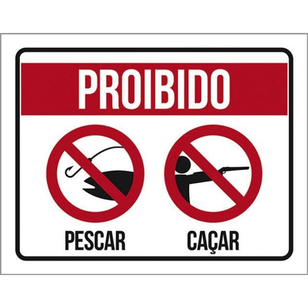 Kit 3 Placas Proibido Pescar Caçar Ícone 36X46