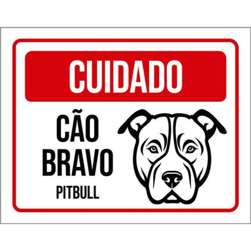 Kit 3 Placas Cuidado Cão Bravo Pitbull Pb 36X46