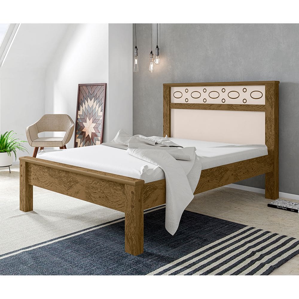 Cama Casal em Mdf Las Vegas - Amêndoa/off White