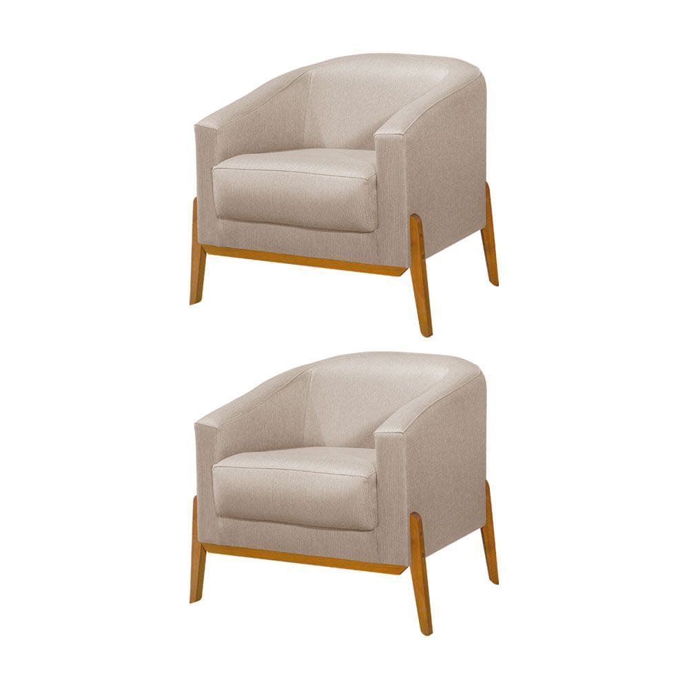 Kit 2 Poltronas Living Base em Madeira Maciça Flórida Linho Bege
